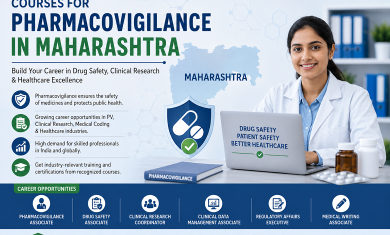 Courses for Pharmacovigilance in Maharashtra showing pharmacovigilance career opportunities, drug safety training, clinical research education, and healthcare industry jobs in Maharashtra.